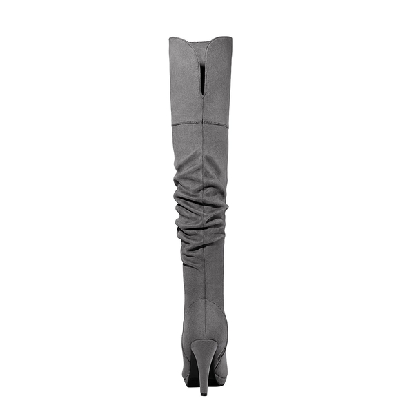 Over The Knee Chunky Heel Boots - LIGHT GREY - 4